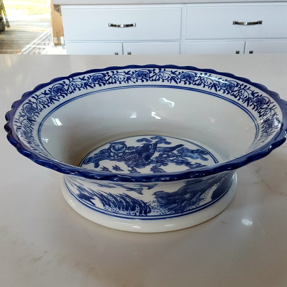 EXQUISITE Farmhouse Roosters TOILE SERVING Accent BOWL